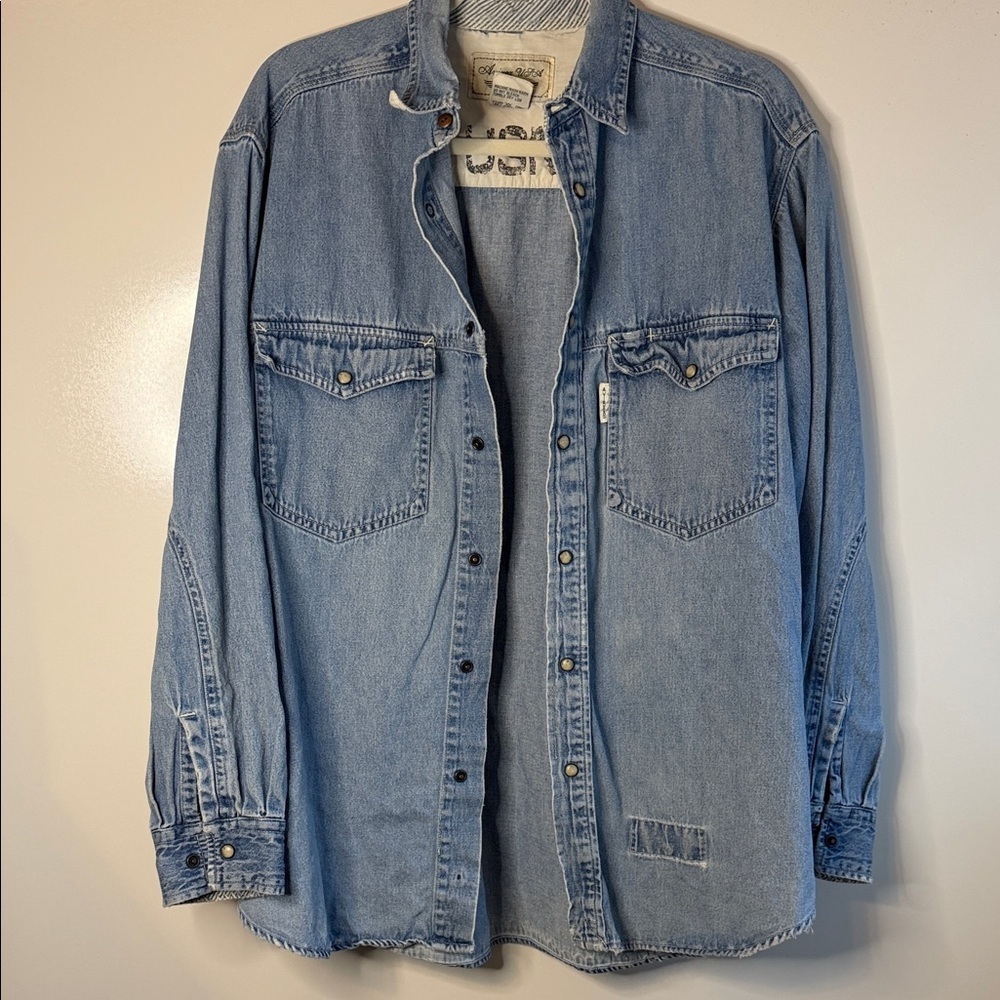 Avirex Beige 100% Cotton Denim Shirt , Some Wear on Inside Sleeves,